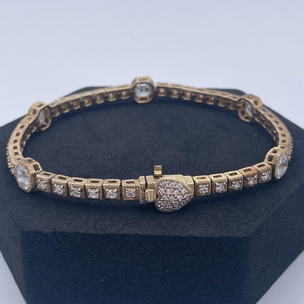 Judith Ripka 925 Sterling Silver 14K Gold Clad Bracelet Heart Clasp Safety Lock